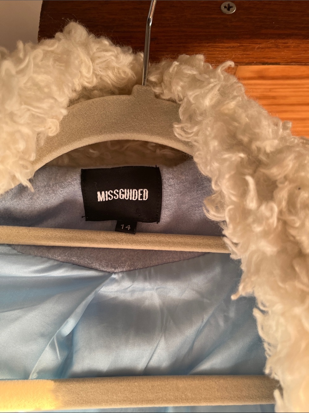 Missguided Kids Cream Faux Shearling Coat with Light Blue Lining for Women